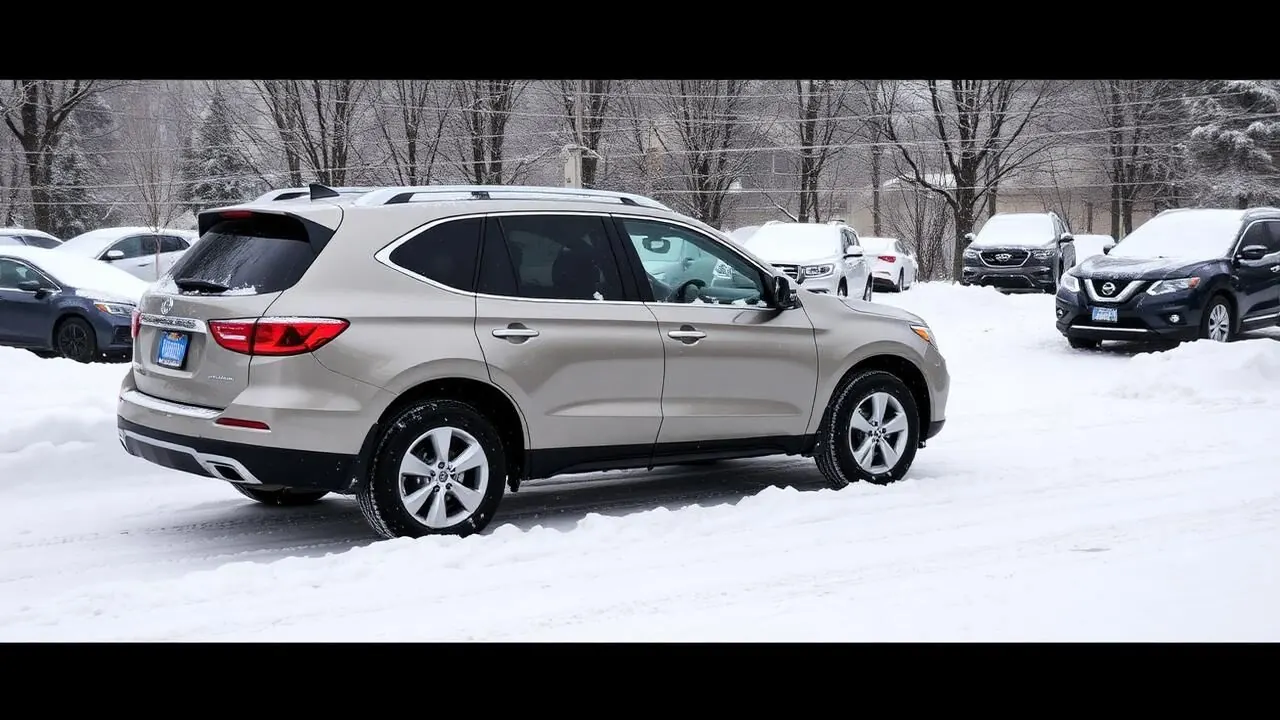 Tinted SUV parked on a snowy Rochester winter day